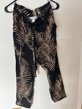 H&M Black pants with Tan Palm-Leaf Print